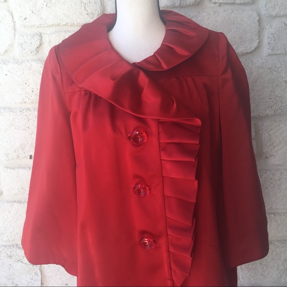 Flores & Flores Red Ruffle Jacket / Size Medium - Picture 2 of 7